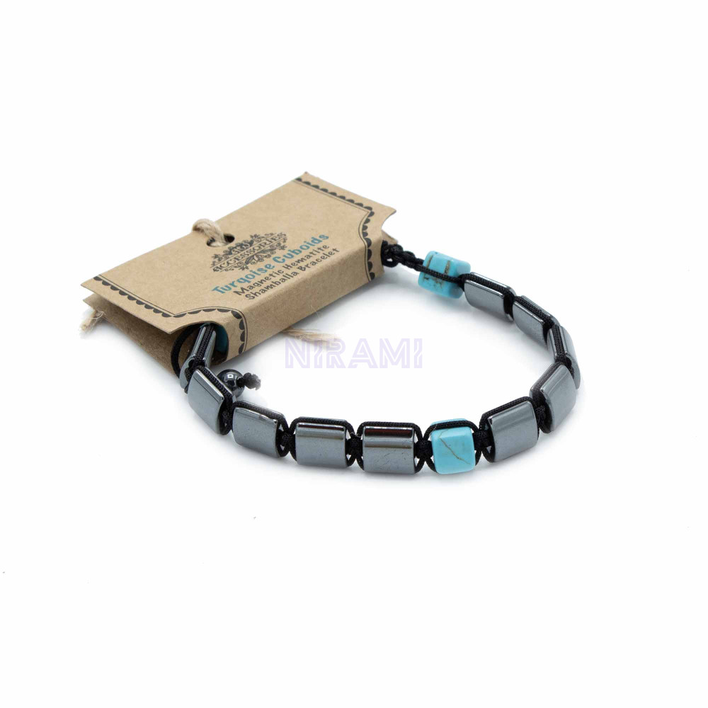 Turquoise Cuboids Magnetic Hematite Shamballa Bracelet 