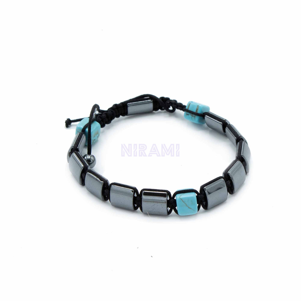 Turquoise Cuboids Magnetic Hematite Shamballa Bracelet 