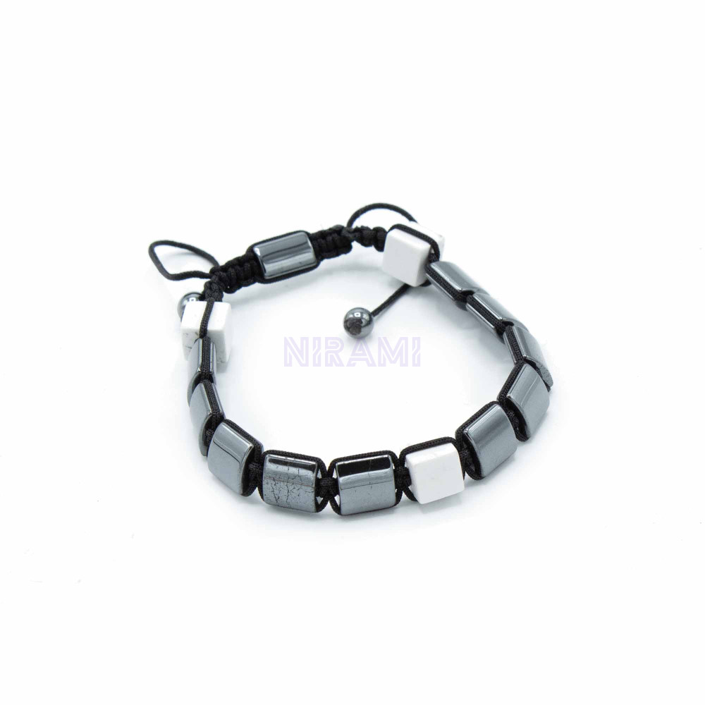 White Jasper Cuboids Magnetic Hematite Shamballa Bracelet 