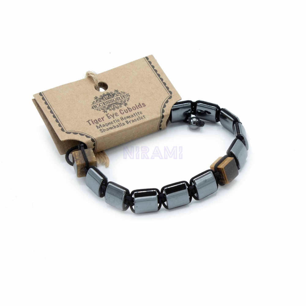 Tiger Eye Cuboids Magnetic Hematite Shamballa Bracelet