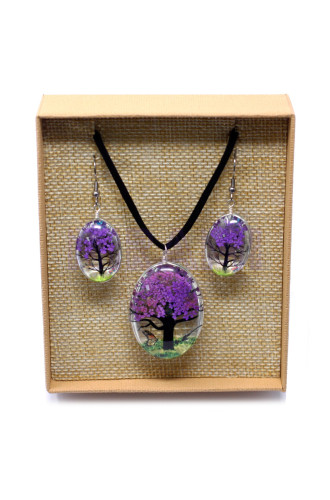 Set regalo flores prensadas joyería - Arbol De La Vida - Lavanda