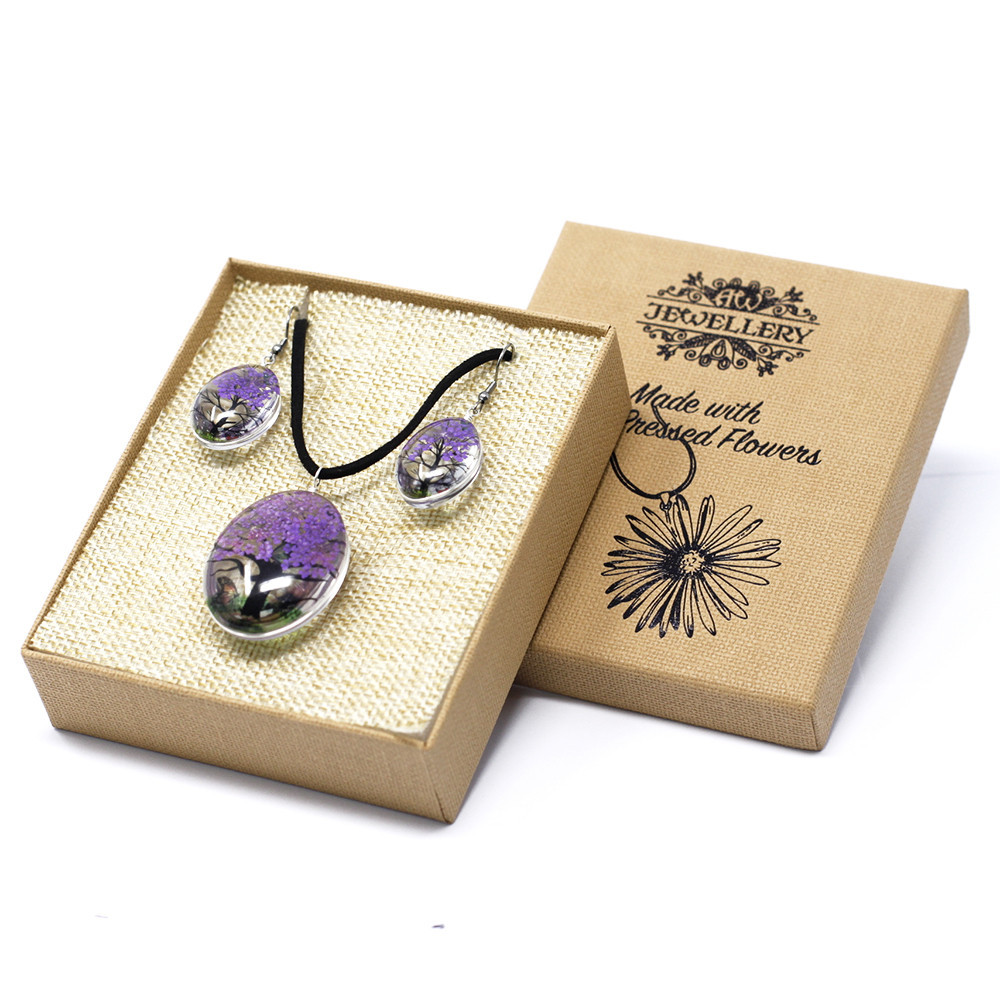 Set regalo flores prensadas joyería - Arbol De La Vida - Lavanda