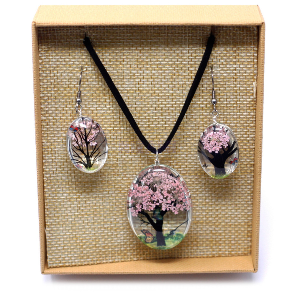 Set regalo flores prensadas joyería - Arbol De La Vida - Rosa