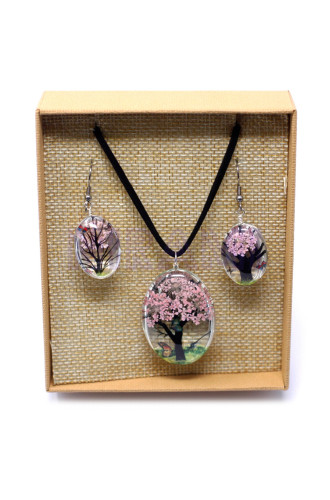 Set regalo flores prensadas joyería - Arbol De La Vida - Rosa
