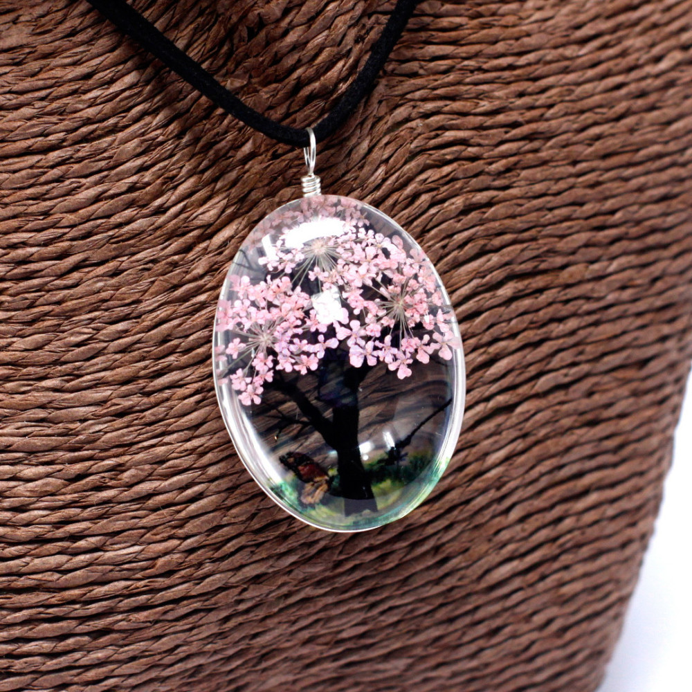Set regalo flores prensadas joyería - Arbol De La Vida - Rosa