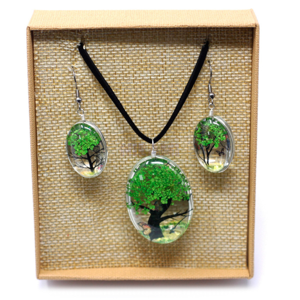 Jewelry Pressed Flowers Gift Set - Tree of Life - Green