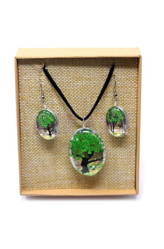 Set regalo flores prensadas joyería - Arbol De La Vida - Verde