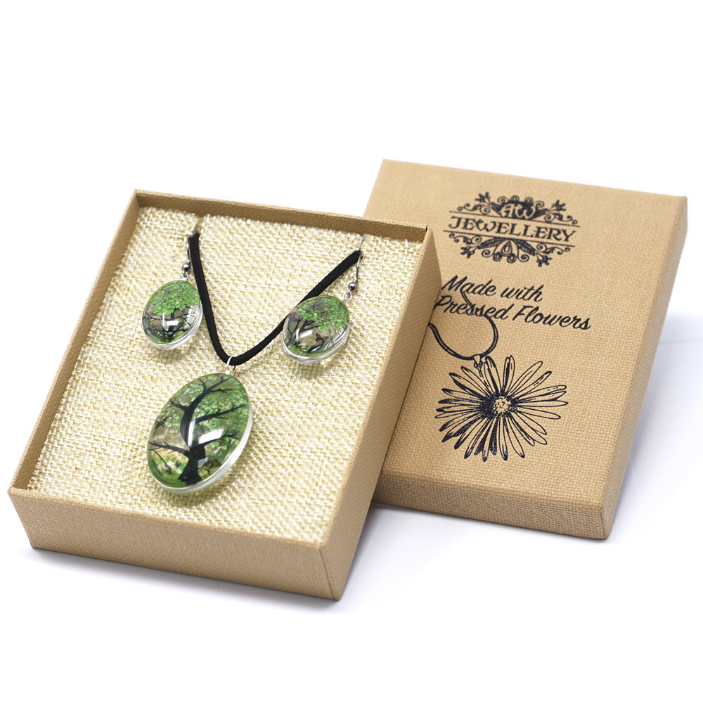 Jewelry Pressed Flowers Gift Set - Tree of Life - Green