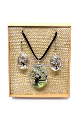Set regalo flores prensadas joyería - Arbol De La Vida - Blanco