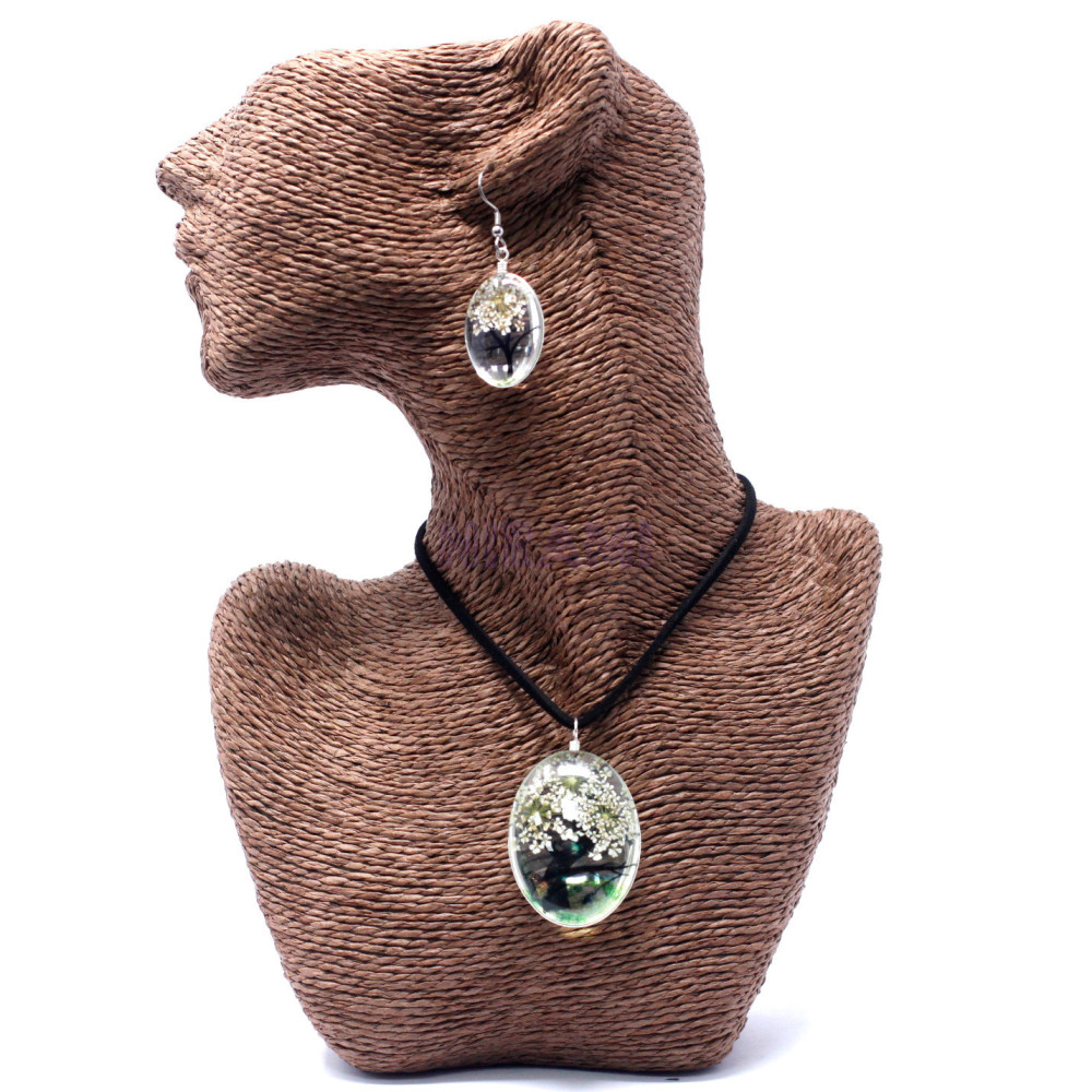 Set regalo flores prensadas joyería - Arbol De La Vida - Blanco