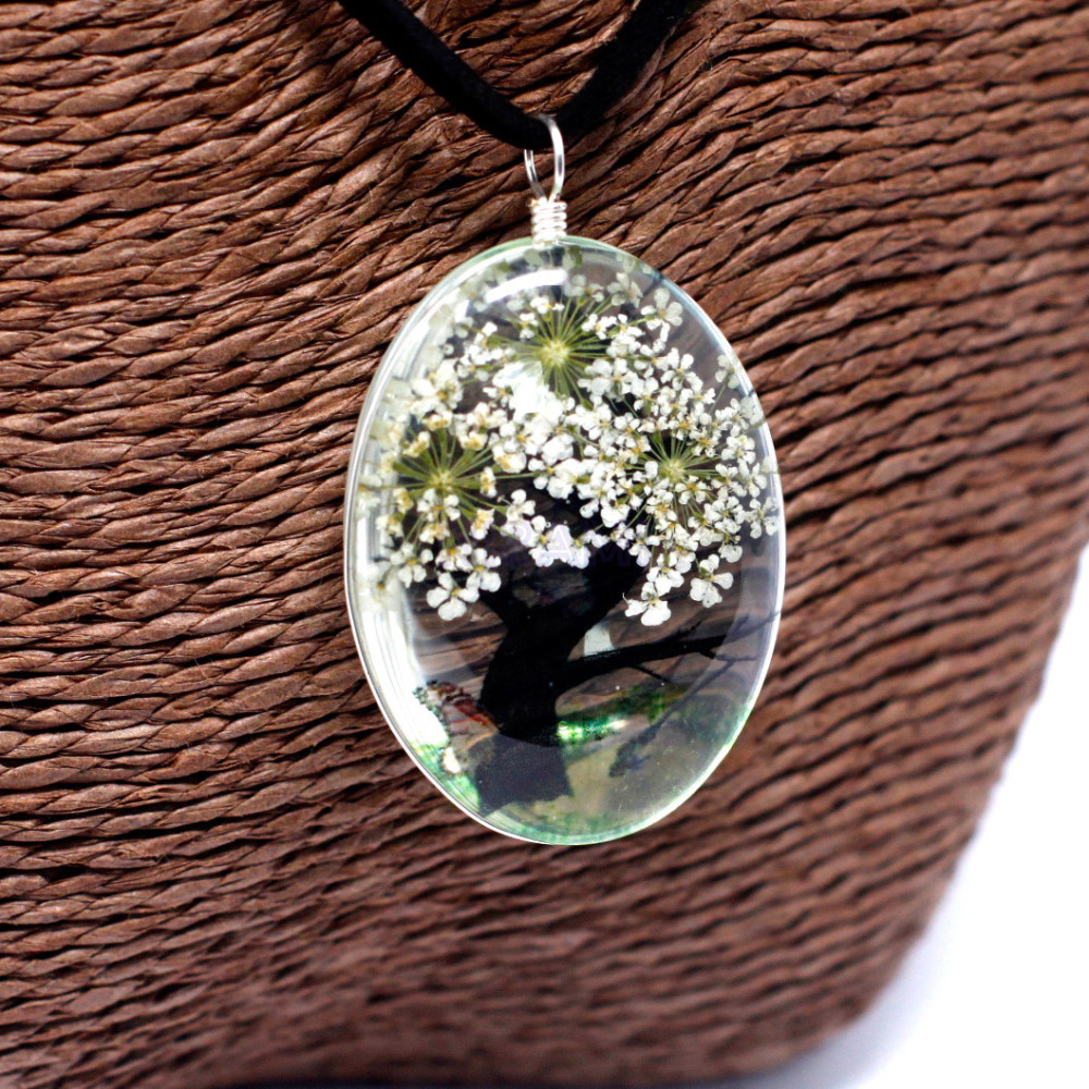 Set regalo flores prensadas joyería - Arbol De La Vida - Blanco