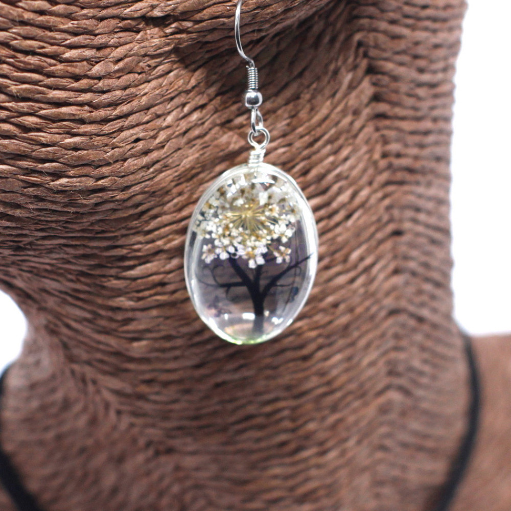 Set regalo flores prensadas joyería - Arbol De La Vida - Blanco