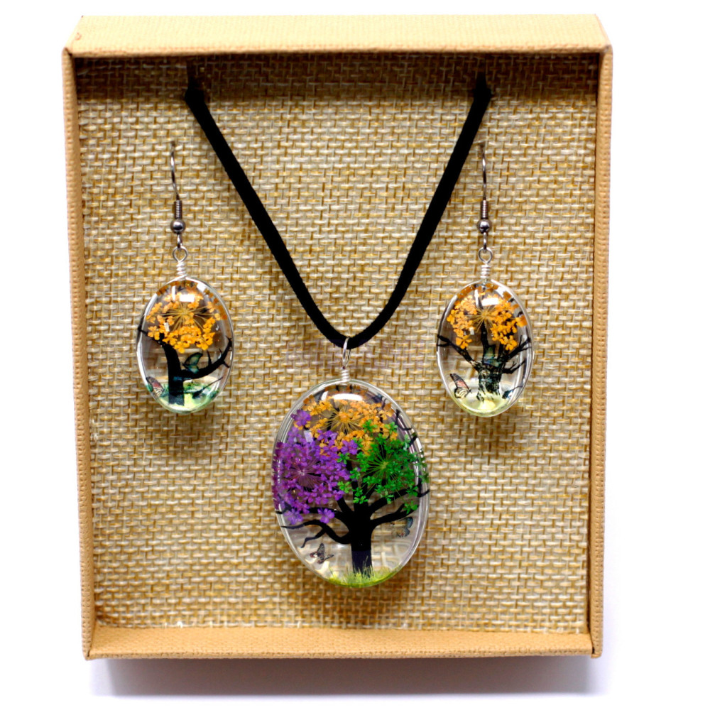 Jewelry Pressed Flowers Gift Set - Tree of Life - Mixed Colours