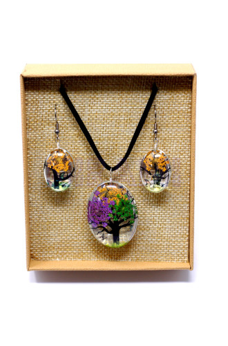 Set regalo flores prensadas joyería - Arbol De La Vida - Colores mezc…