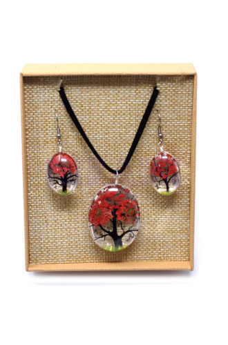 Set regalo flores prensadas joyería - Arbol De La Vida - Coral