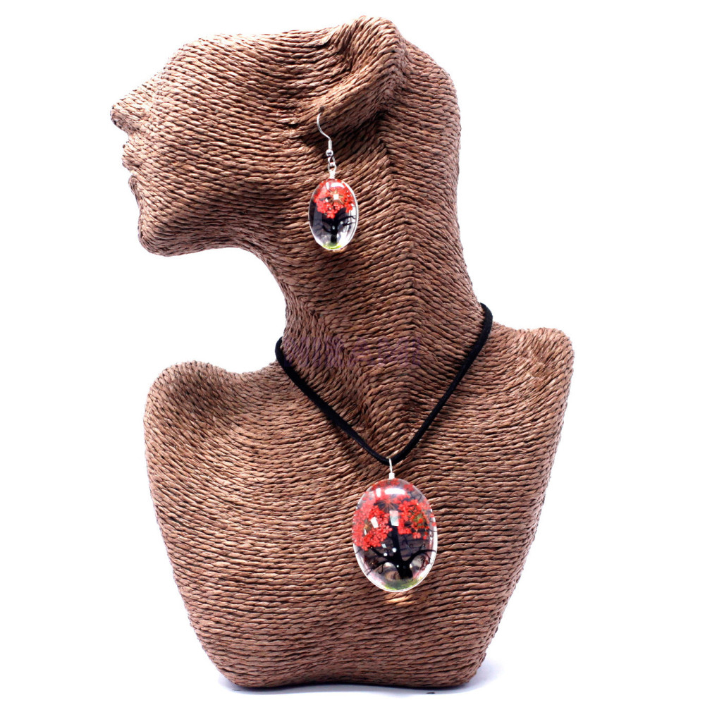 Set regalo flores prensadas joyería - Arbol De La Vida - Coral