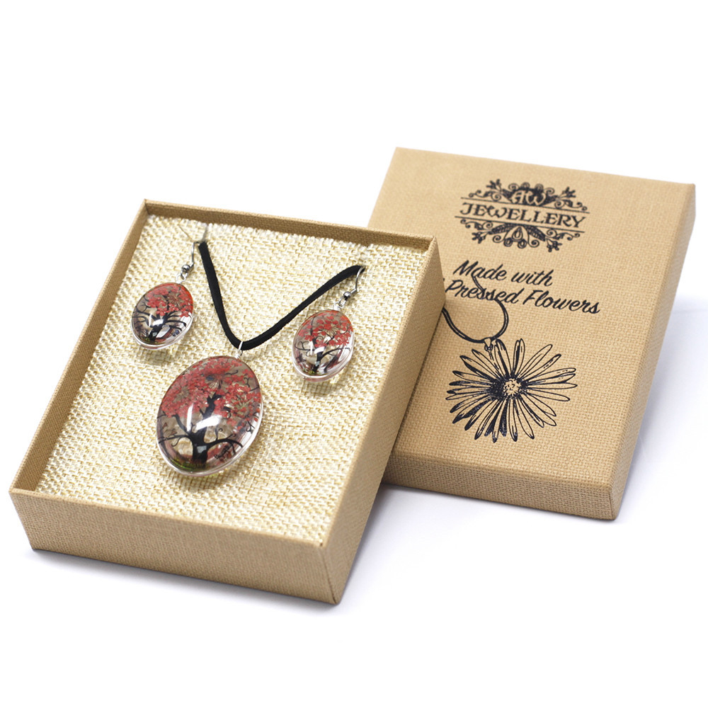 Set regalo flores prensadas joyería - Arbol De La Vida - Coral