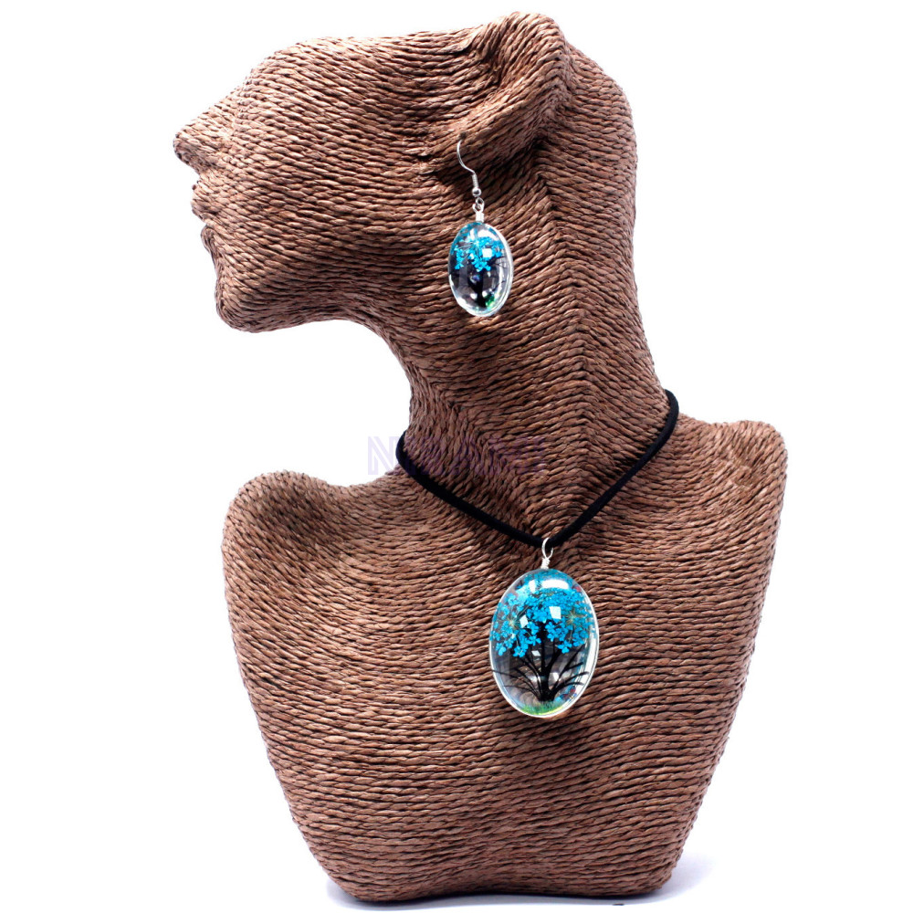 Set regalo flores prensadas joyería - Arbol De La Vida - azul verde
