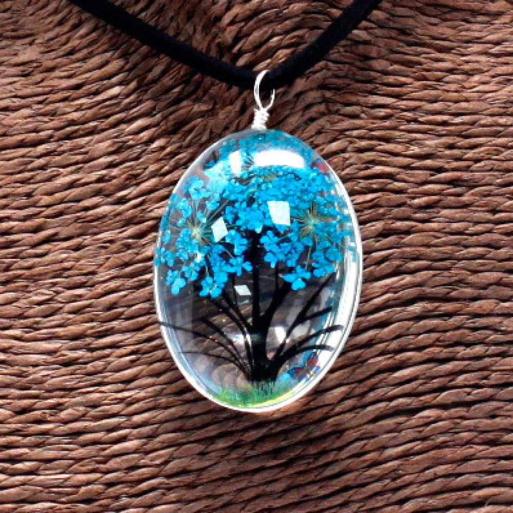 Set regalo flores prensadas joyería - Arbol De La Vida - azul verde