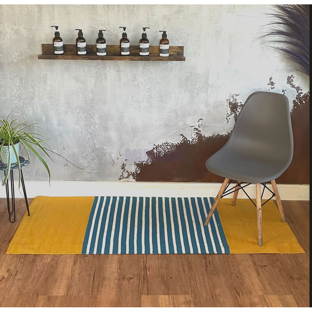Alfombra India de Algodón - 70x170cm - Amarillo/ Azul