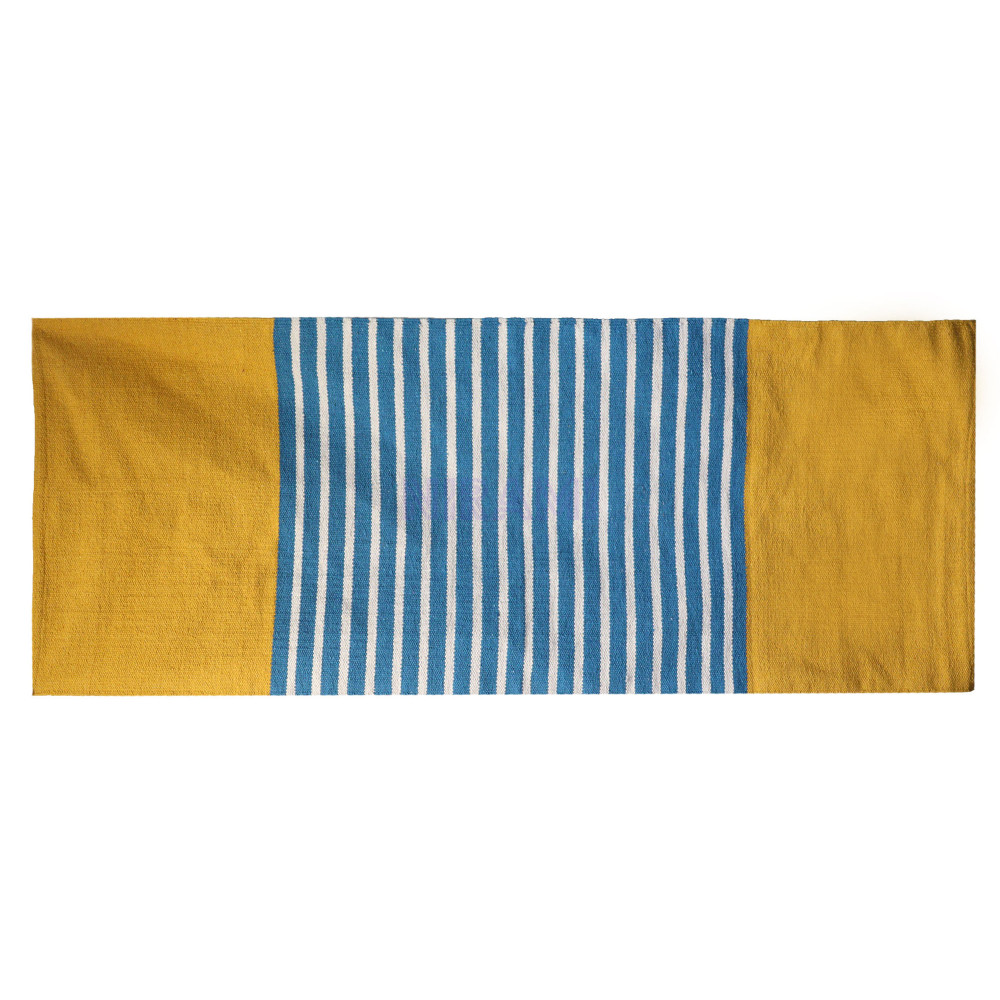 Alfombra India de Algodón - 70x170cm - Amarillo/ Azul