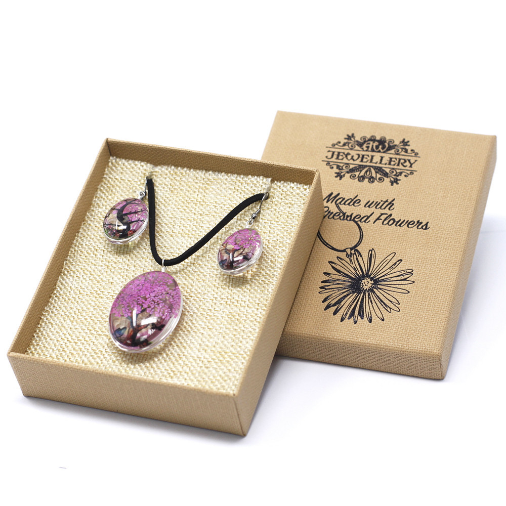 Set regalo  flores prensadas joyería - Arbol De La Vida - Rosa brillante