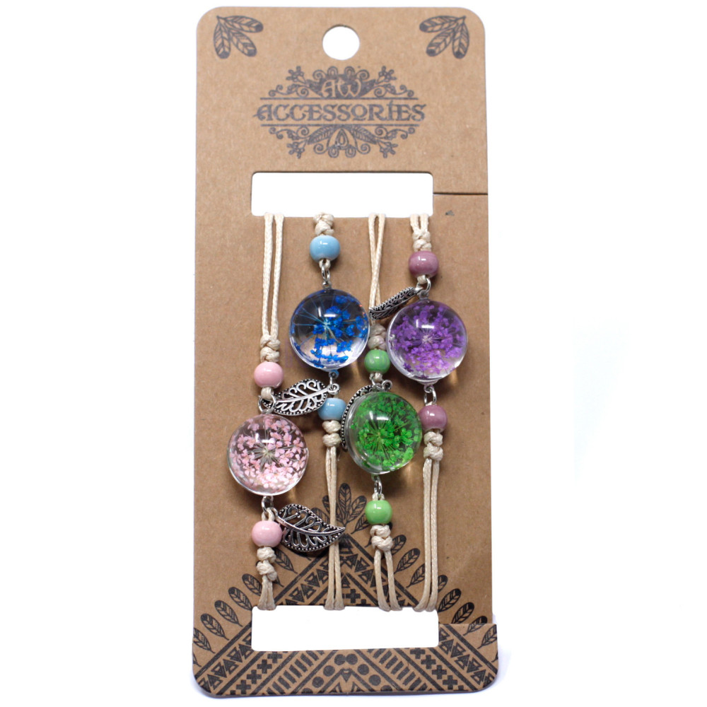 Pretty Flower & Leaf Pressed Flowers Braclet 