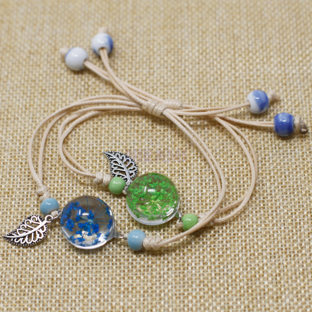 Pretty Flower & Leaf Pressed Flowers Braclet 