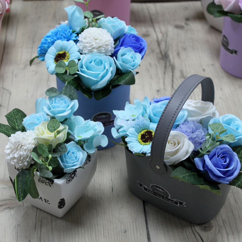 Maceta de regalo Bouquet flores jabón Petite - Azul Relajante