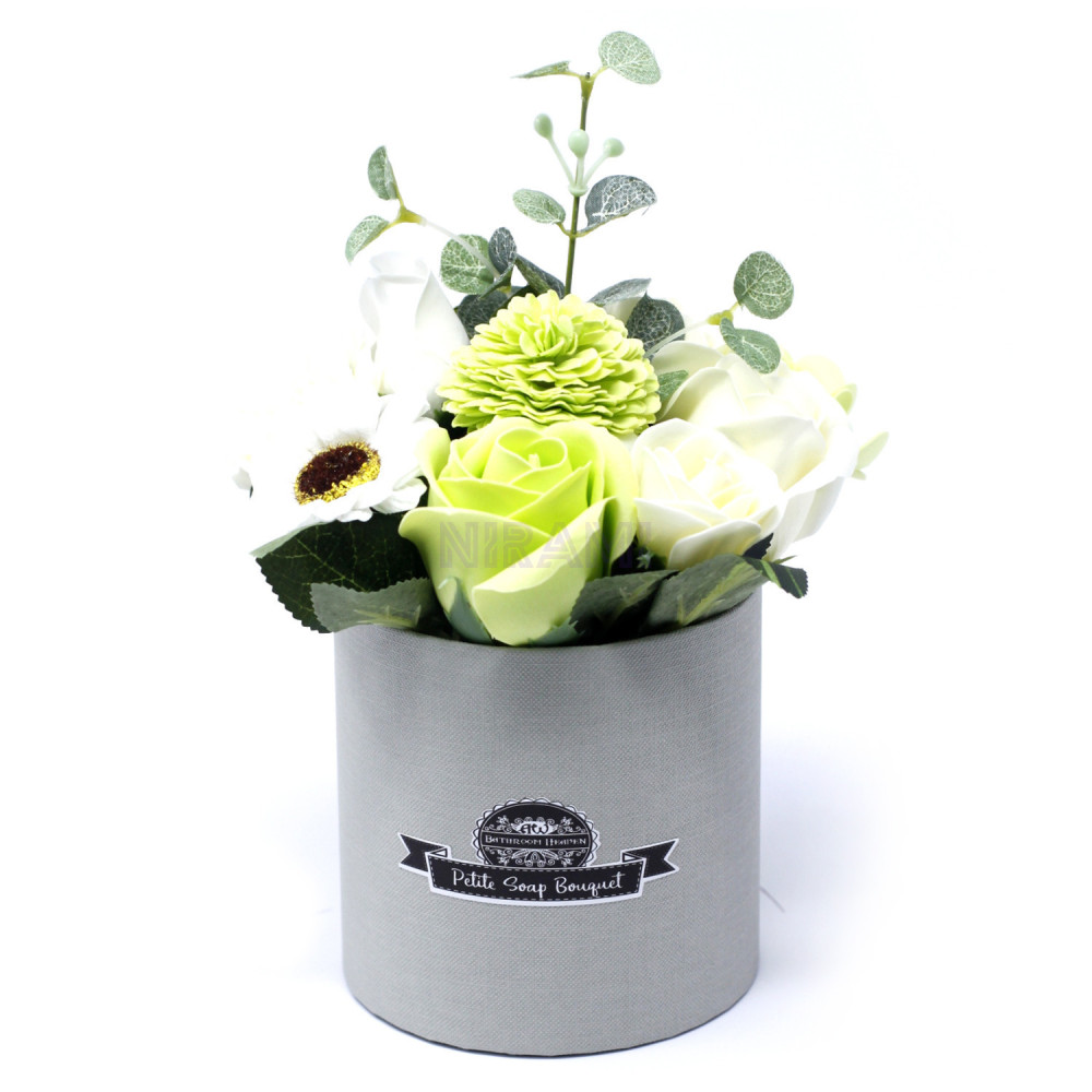 Maceta de regalo flores jabón Bouquet Petite - Verde Pastel