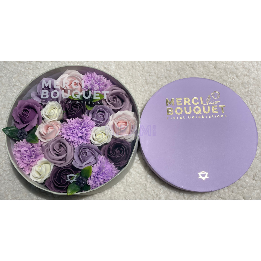 Rosa lavanda y clavel Caja Regalo Redonda Flores Jabón