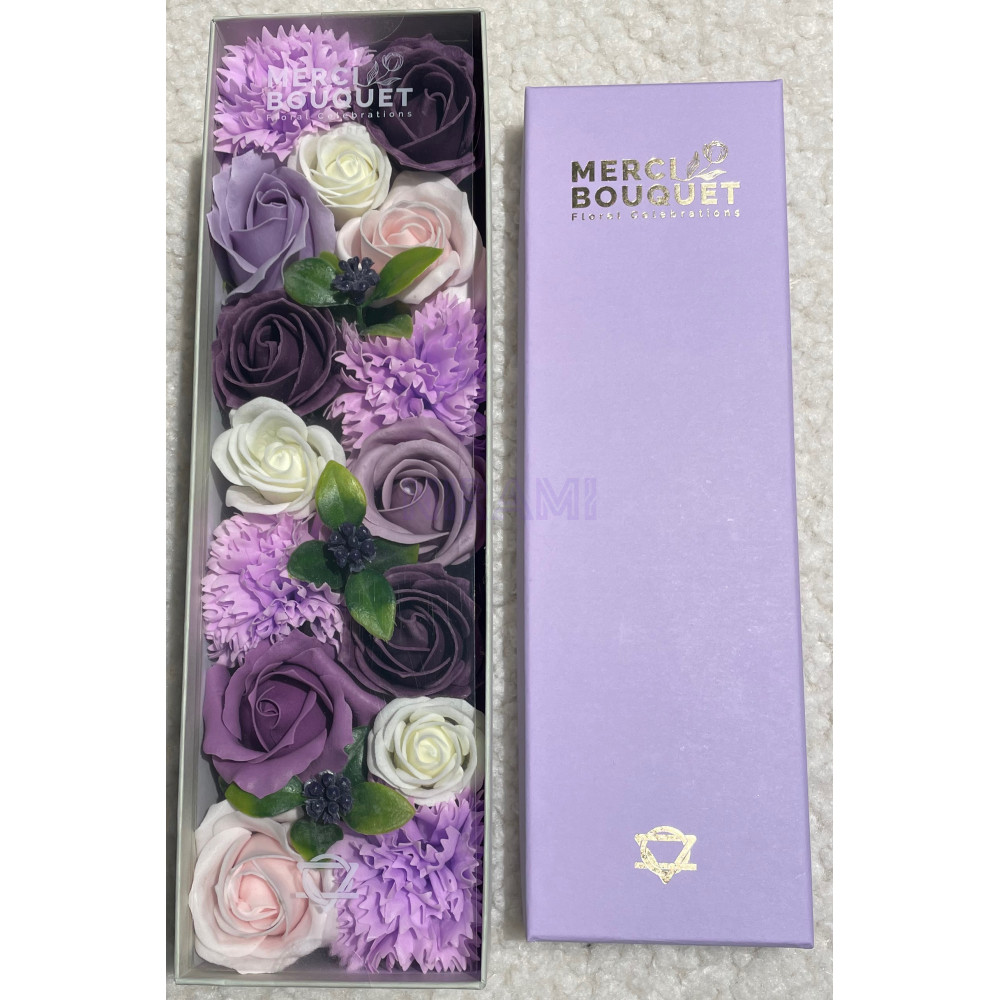 Rosa Lavanda y Clavel Caja Regalo Larga Flores Jabón 