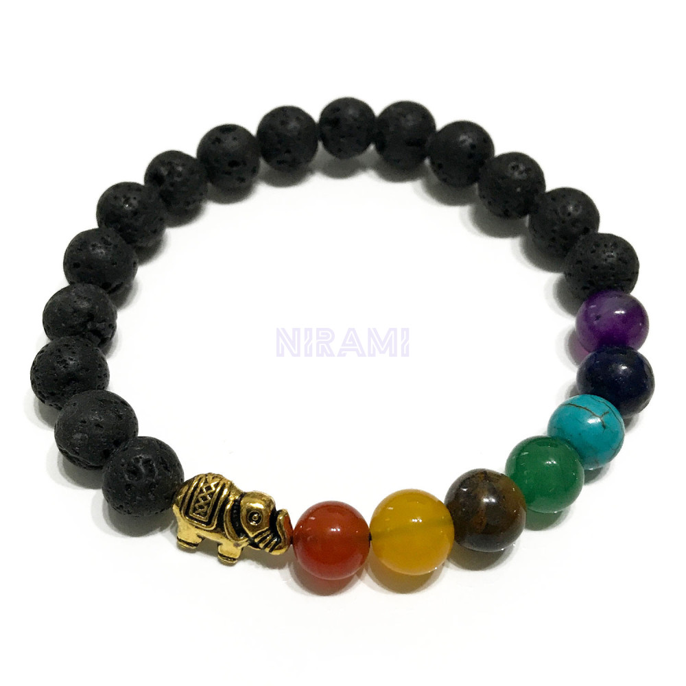 Elefante - Chakra Pulsera de Piedra de Lava 