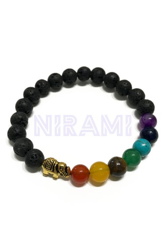 Elefante - Chakra Pulsera de Piedra de Lava 
