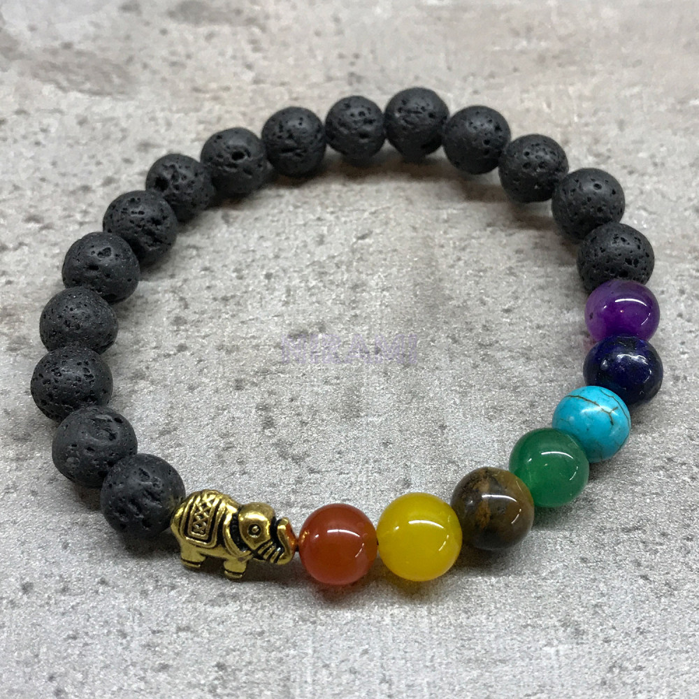 Elefante - Chakra Pulsera de Piedra de Lava 