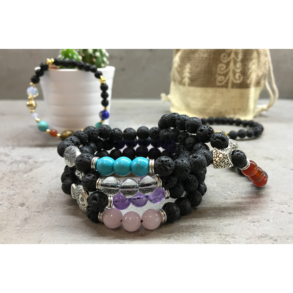 Buda - Chakra Pulsera de Piedra de Lava 