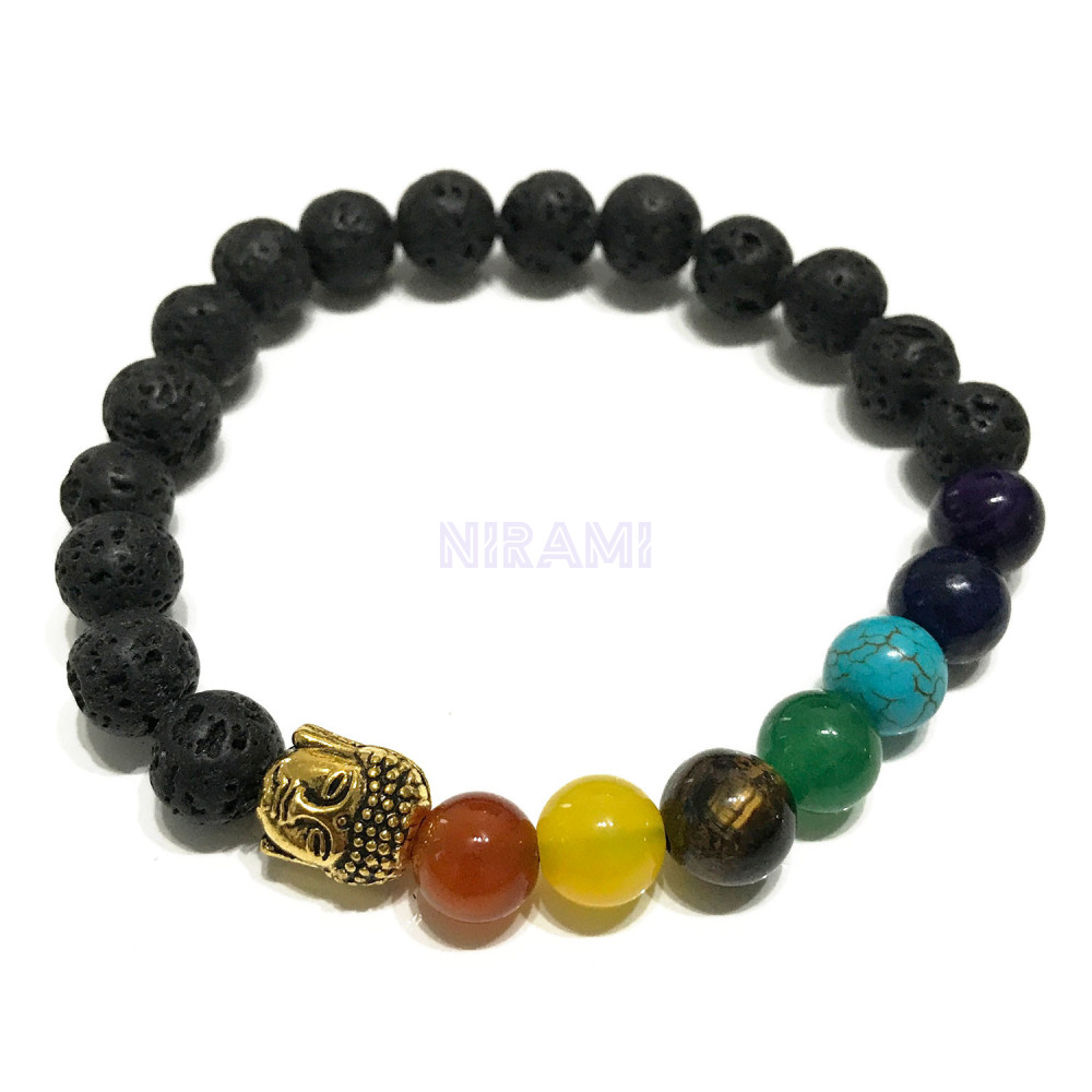 Buda - Chakra Pulsera de Piedra de Lava 