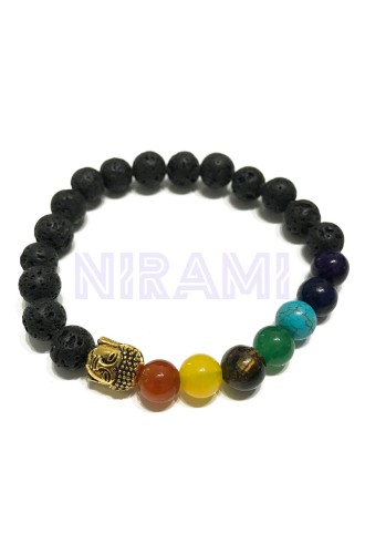 Buda - Chakra Pulsera de Piedra de Lava 