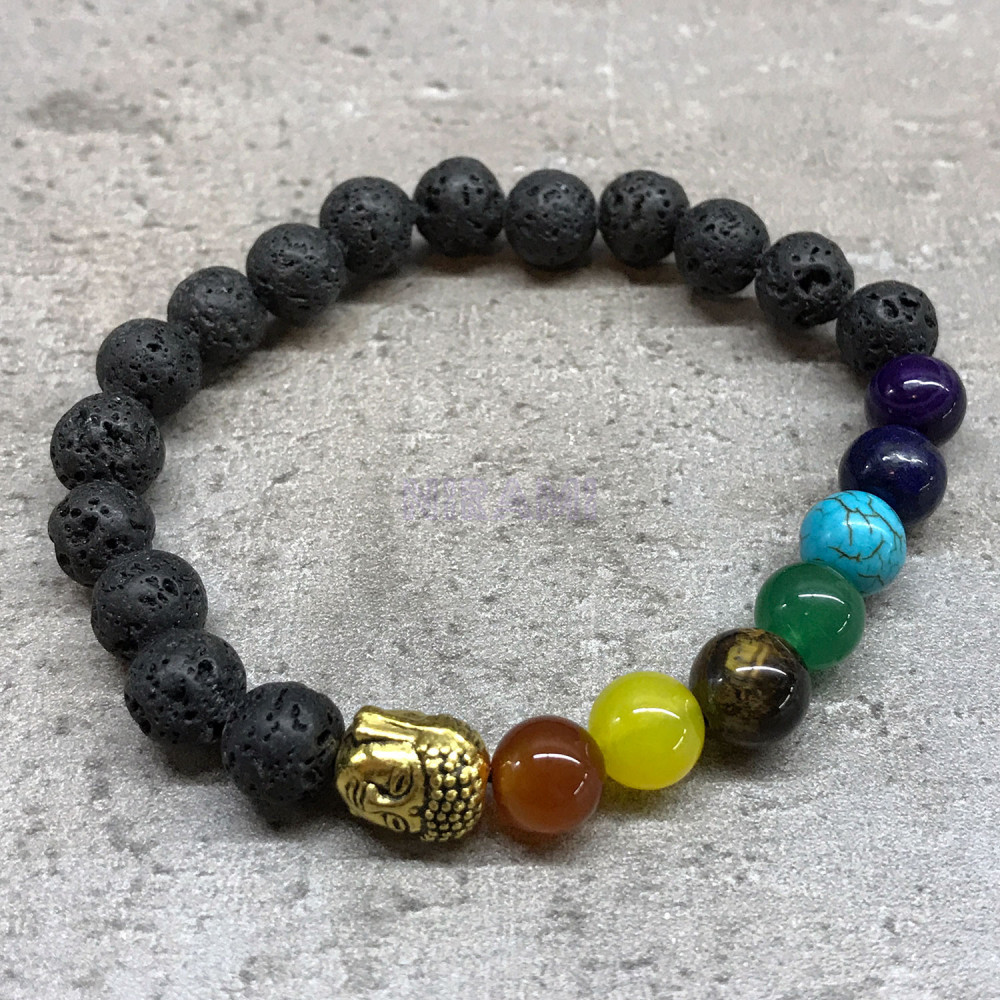 Buda - Chakra Pulsera de Piedra de Lava 