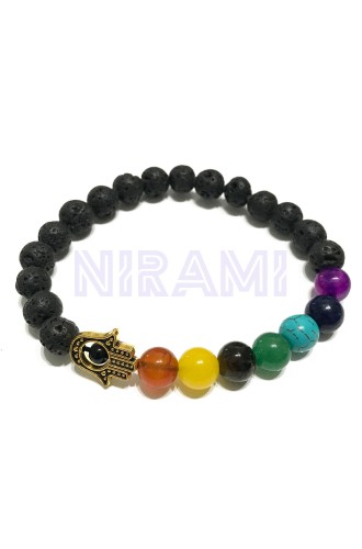 Hamsa - Chakra Pulsera de Piedra de Lava