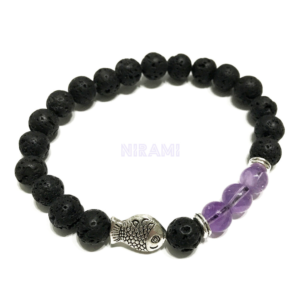 Pez - Amatista Pulsera de Piedra de Lava 