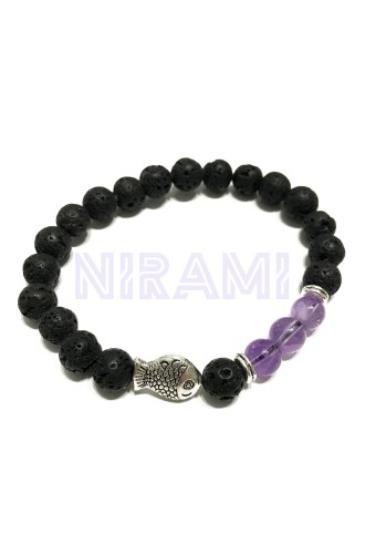 Pez - Amatista Pulsera de Piedra de Lava 