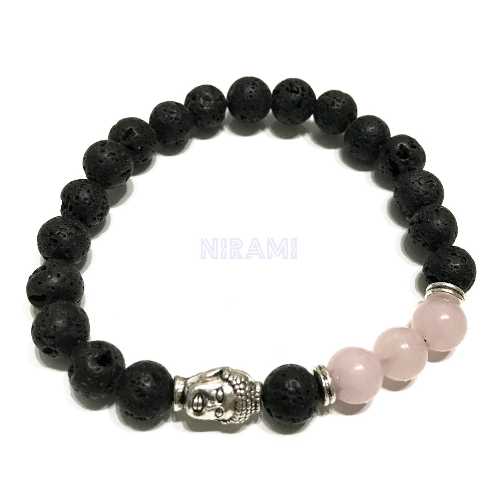 Buda - Cuarzo Rosa Pulsera de Piedra de Lava 
