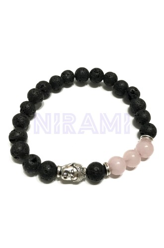 Buda - Cuarzo Rosa Pulsera de Piedra de Lava 