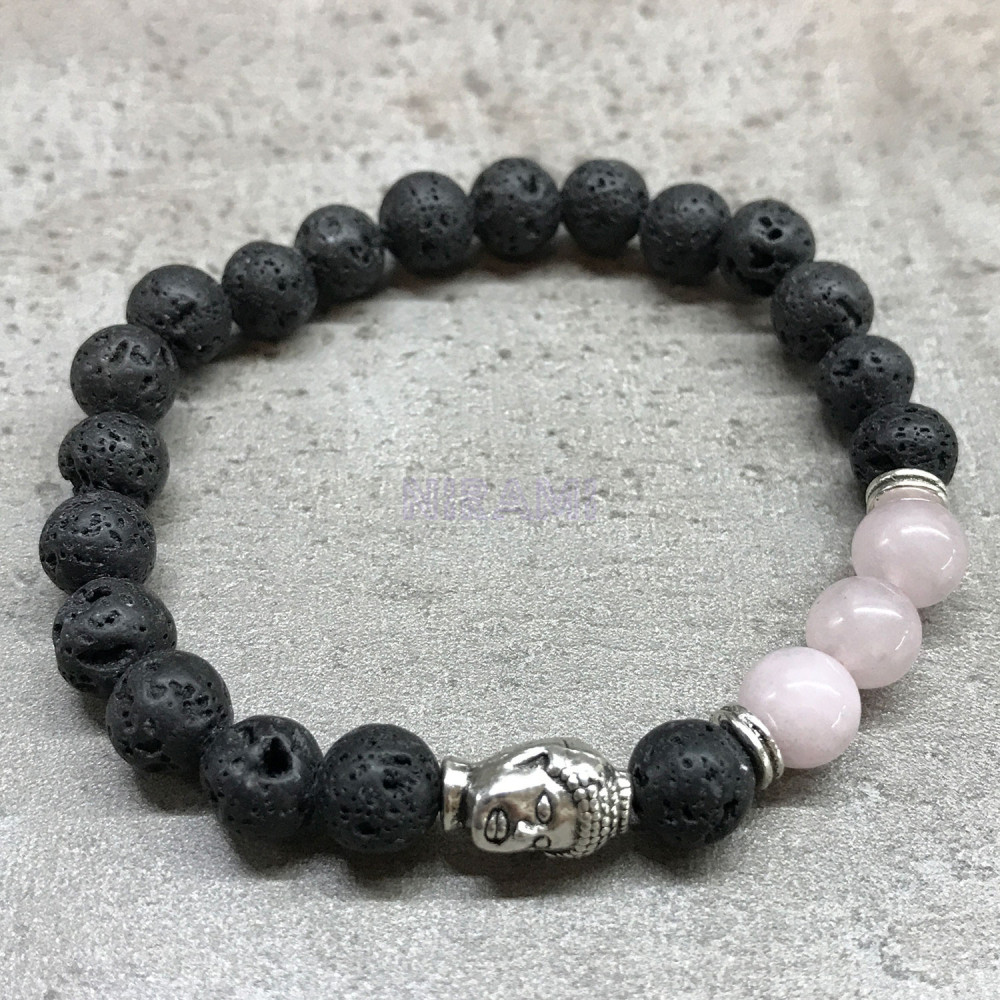Buda - Cuarzo Rosa Pulsera de Piedra de Lava 