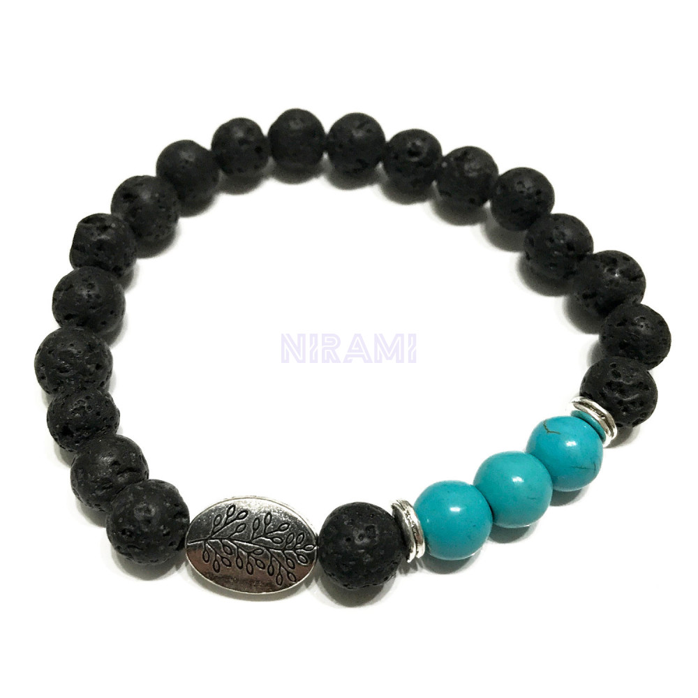 Hoja - Turquesa Pulsera de Piedra de Lava 