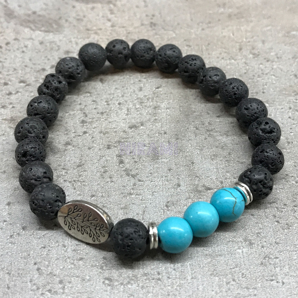 Hoja - Turquesa Pulsera de Piedra de Lava 