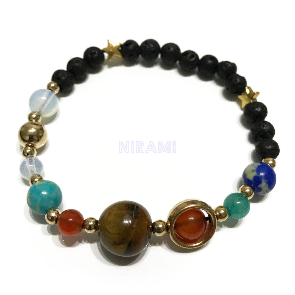Gold Solar System Lava Stone Bracelet 
