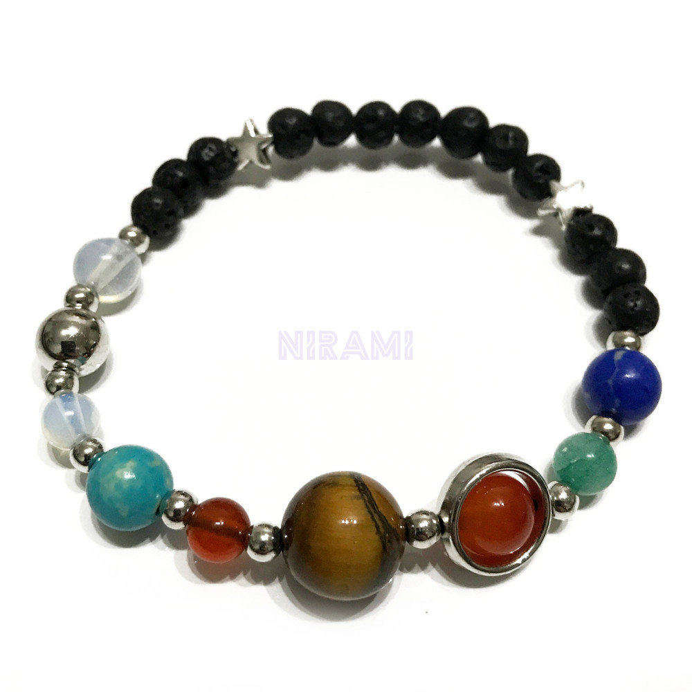 Silver Solar System Lava Stone Bracelet 
