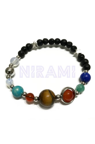 Sistema solar - Plata Pulsera de Piedra de Lava 